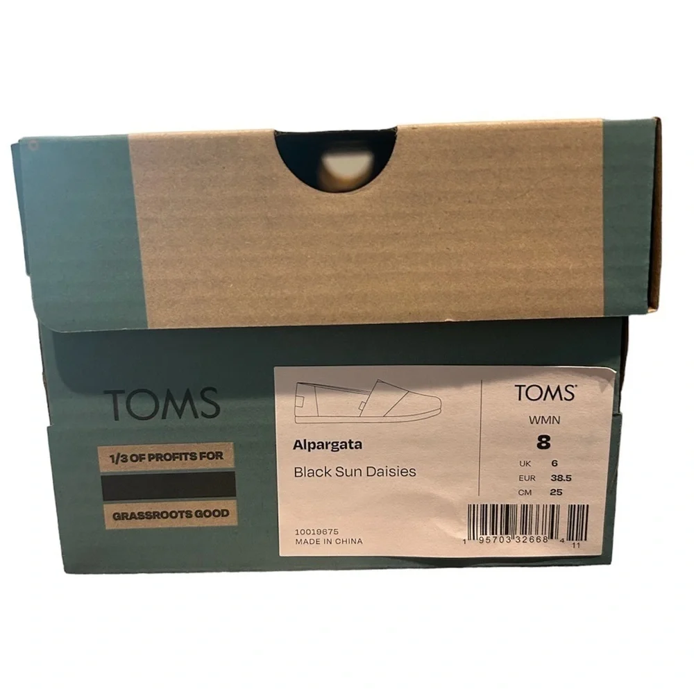 TOMS Women’s Alpargata Black Sun Daisies Shoes - Size 8